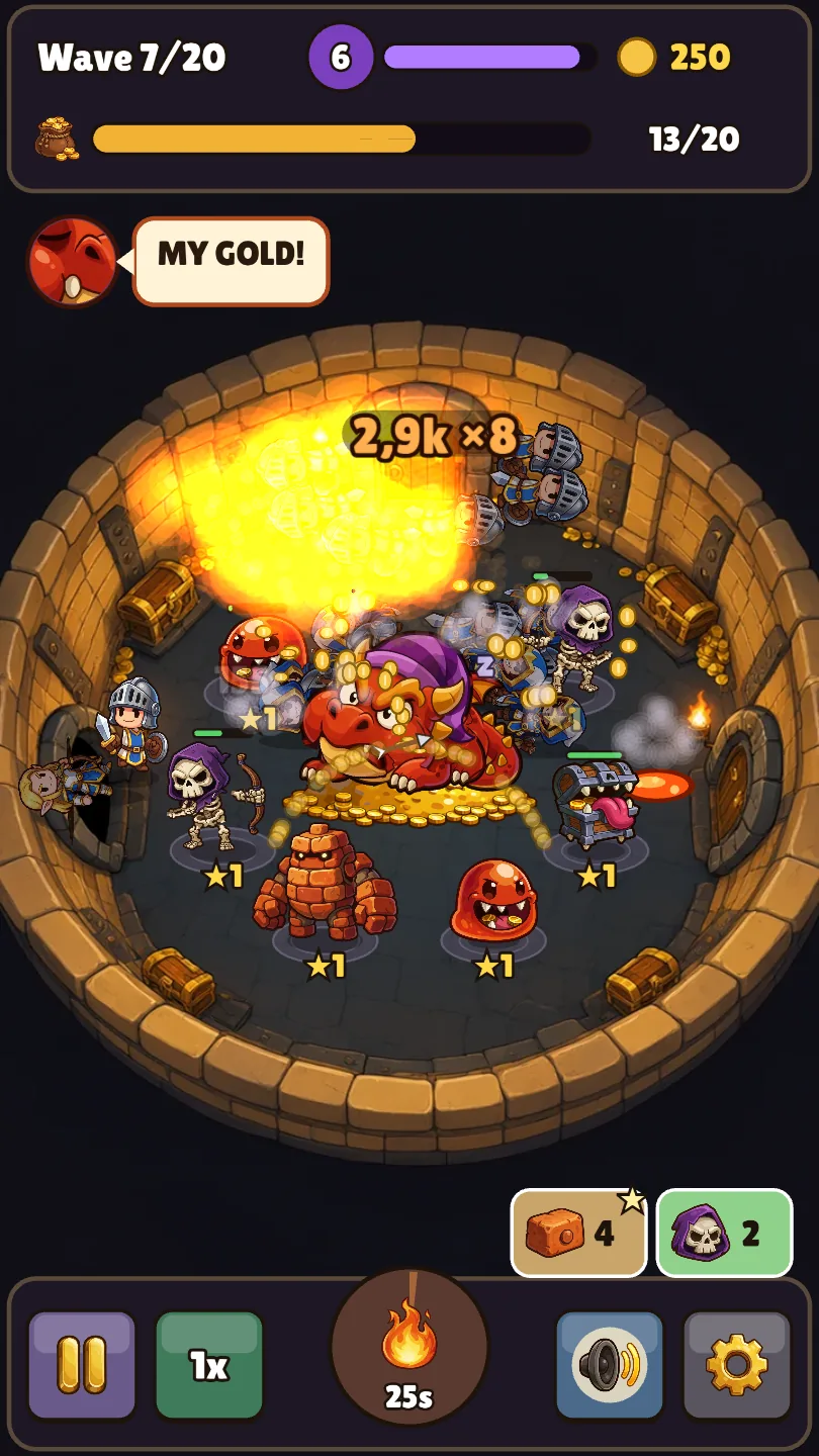 Gorgo’s fire breath catches a whole raid at wave 7