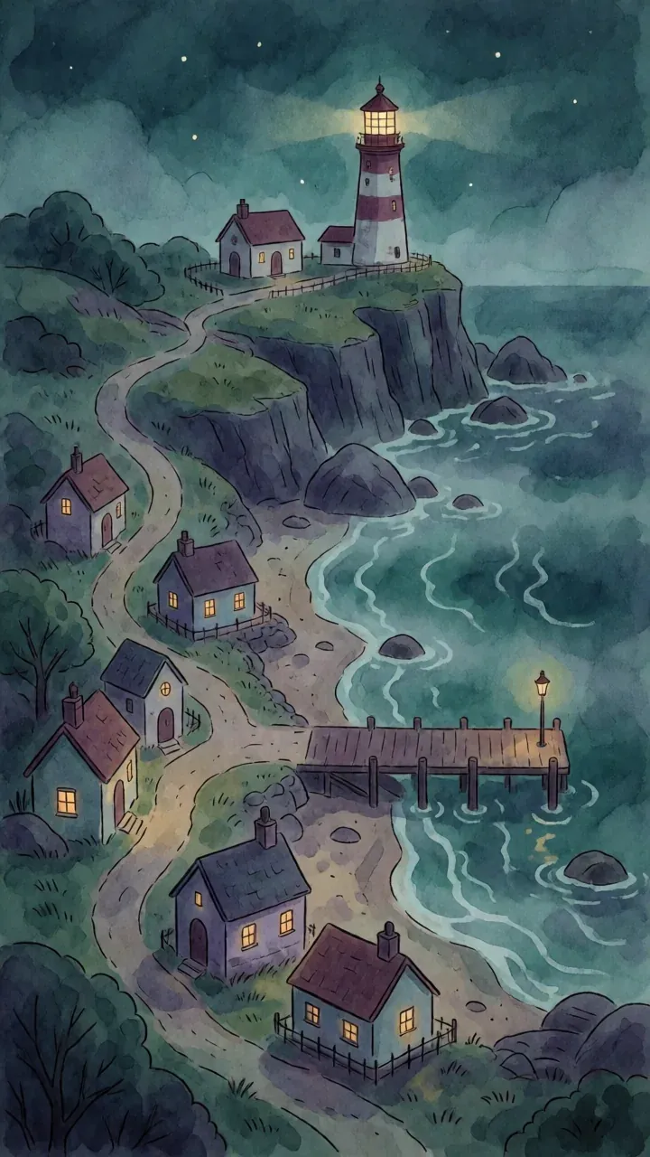 Last Lighthouse background art, with Iris in front